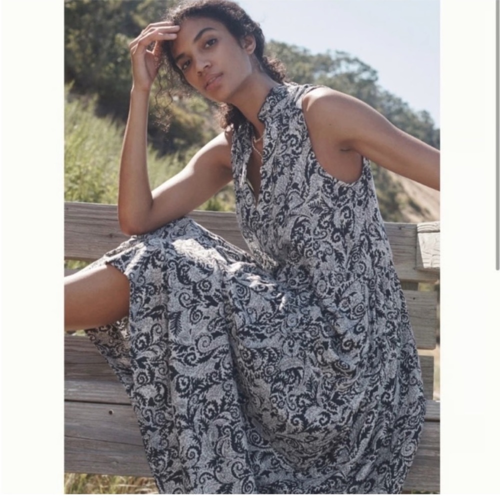 Anthropologie Maeve Black and White Paisley Maxi Dress Size XS